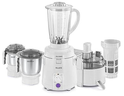 Sujata Multimix Juicer Mixer Grinder|900 Watts Double Ball Bearing Motor|22000 RPM|Non-Stop 90 Mins Running|3 Jars including 1750ml Blender with Coconut Milk Extractor,1000ml, 500ml Jar| (White)