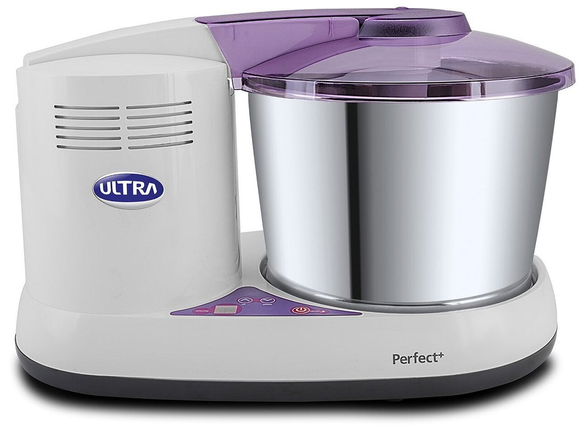 Ultra Perfect+ 2 Litre Table Top Wet Grinder - White | Digital Timer - Fast Grinding Conical Stones, 150W Motor & 10 Years Warranty | AISI 304 Food-Grade SS Multi Utility Dish Type Drum, CE Certified