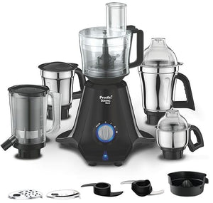 Preethi Zodiac Black 750 Watts Mixer Grinder, 5 Jars (1 Food Processor Jar, 3 Stainless Steel Jars, Juicer Jar, Citrus), Atta Kneading, Powerful Grinding, 2 Year Warranty, Lifelong Free Service, Black