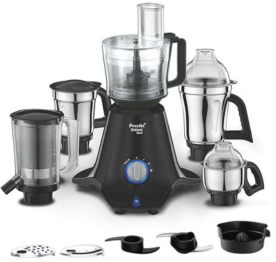 Preethi Zodiac Black 750 Watts Mixer Grinder, 5 Jars (1 Food Processor Jar, 3 Stainless Steel Jars, Juicer Jar, Citrus), Atta Kneading, Powerful Grinding, 2 Year Warranty, Lifelong Free Service, Black
