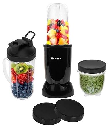 Faber Sportz Blender FSB 3-in-1 Nutrifit Nero|Mixer Grinder Blender|100% Copper Motor|Detachable SS Blade|3 PC Jar 500ML+300ML+500ML Mug|Wet, Dry Grinding|2 Year Warranty by Faber