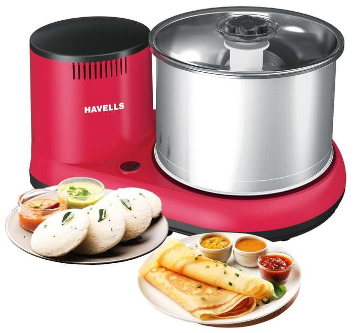 Havells Alai 2 L Table-Top Wet Grinder | Food Grade Stainless Steel Drum | 2N Grinding Stones | Coconut Scrapper| 150 Watts Motor| ABS Shock Proof Body| 2 Year Manufacturer Warranty (Pink)