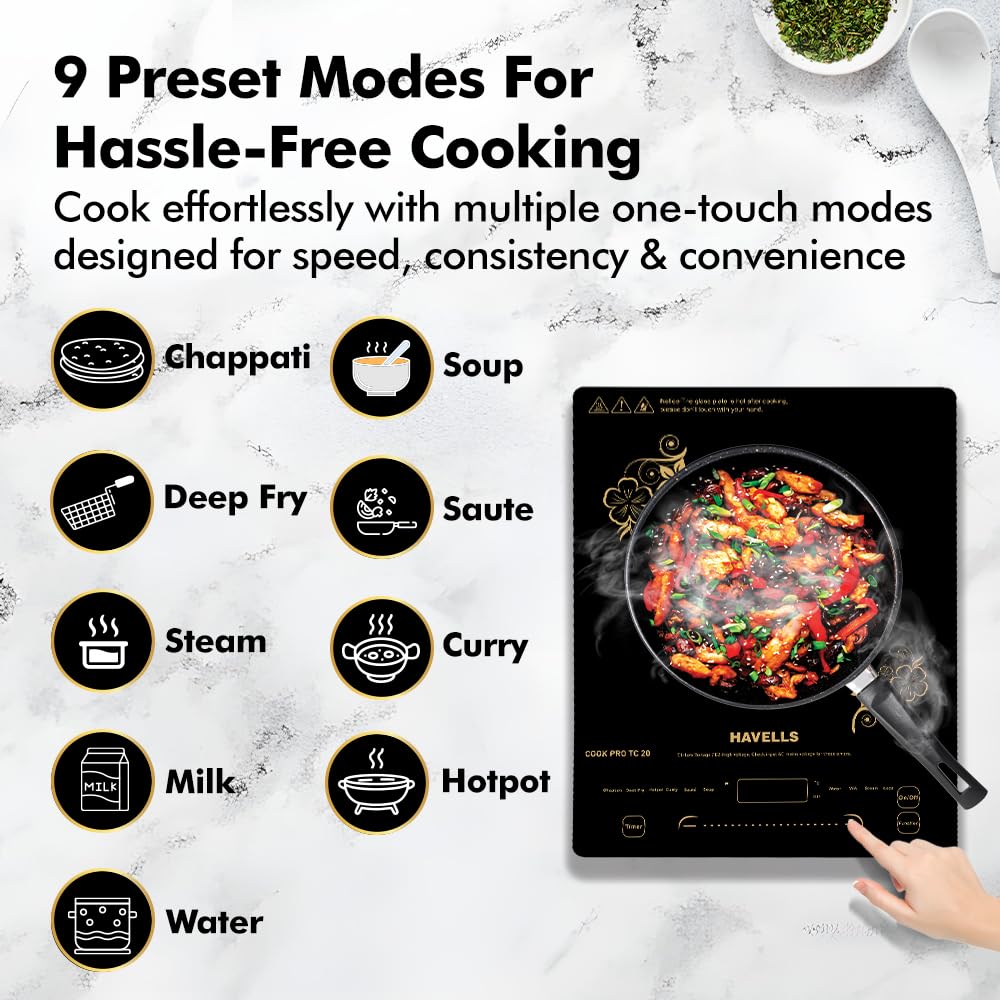 Havells Cook Pro TC-20| Up to 9 Cooking Modes| Digital Display for Time & Power| Precision control with a single glide| 1 Year Door Step Warranty By Havells