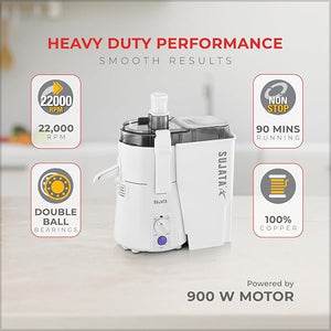 Sujata Multimix Juicer Mixer Grinder|900 Watts Double Ball Bearing Motor|22000 RPM|Non-Stop 90 Mins Running|3 Jars including 1750ml Blender with Coconut Milk Extractor,1000ml, 500ml Jar| (White)