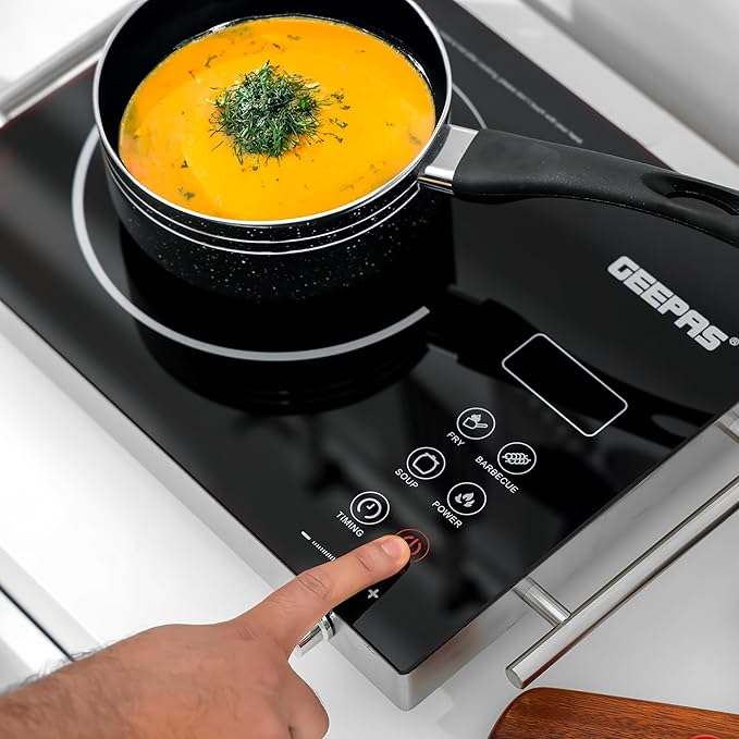 Geepas 4 Digit LED Display 2000W Digital Infrared Cooker GIC6920|Elegant Design, Fireproof material, Stainless steel body| Overheat protection, over current protection, high & low voltage protection