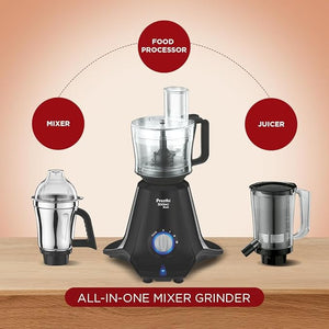 Preethi Zodiac Black 750 Watts Mixer Grinder, 5 Jars (1 Food Processor Jar, 3 Stainless Steel Jars, Juicer Jar, Citrus), Atta Kneading, Powerful Grinding, 2 Year Warranty, Lifelong Free Service, Black