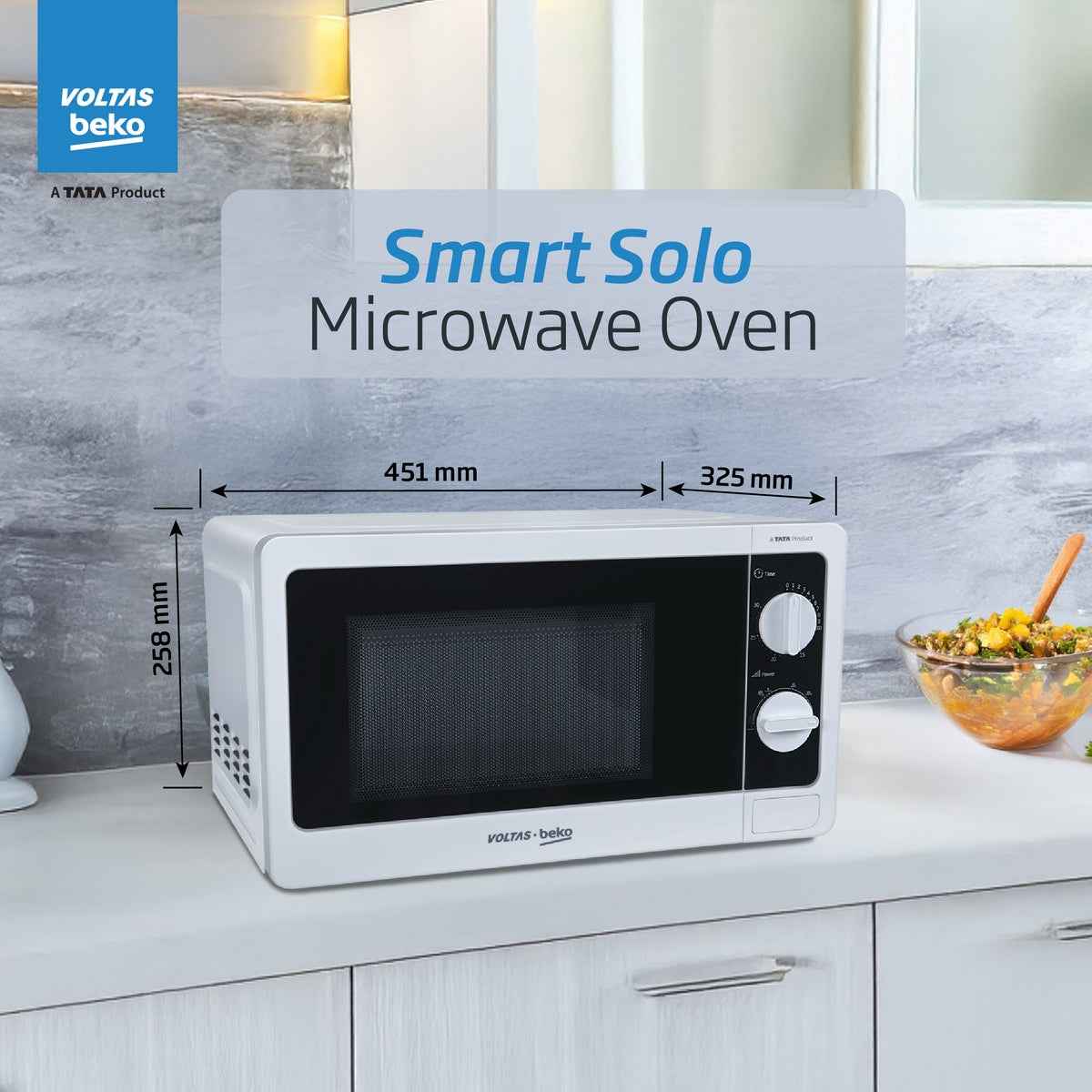 Voltas Beko 20 L 700 W Smart Solo Microwave Oven (MS20MPW10, White)