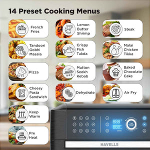 Havells Avanza Multi Function Air Fryer Oven 15L|1700W|Digital Touch Control|14 Pre-Sets|Aerocrisp Technology|Includes Skewer Set,Rotisserie Fork,Mesh,Baking Tray|2Yr Door Step Warranty by Havells