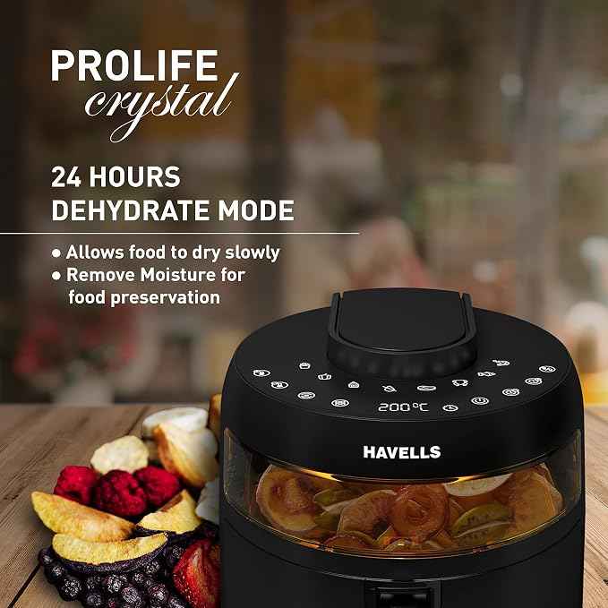 Havells Prolife Crystal Digital Air Fryer 5.5L, 1500W|D 8 Pre-sets| Aerocrisp Technology with 85% Less Oil Cooking| Dehydrator Mode| Auto-Shutoff|See-Through Window| 2Yr Door Step Warranty by Havells