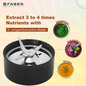 Faber Sportz Blender FSB 3-in-1 Nutrifit Nero|Mixer Grinder Blender|100% Copper Motor|Detachable SS Blade|3 PC Jar 500ML+300ML+500ML Mug|Wet, Dry Grinding|2 Year Warranty by Faber