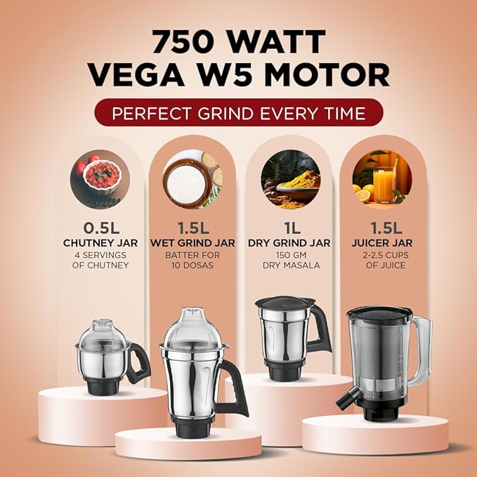 Preethi Zodiac Black 750 Watts Mixer Grinder, 5 Jars (1 Food Processor Jar, 3 Stainless Steel Jars, Juicer Jar, Citrus), Atta Kneading, Powerful Grinding, 2 Year Warranty, Lifelong Free Service, Black