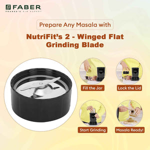 Faber Sportz Blender FSB 3-in-1 Nutrifit Nero|Mixer Grinder Blender|100% Copper Motor|Detachable SS Blade|3 PC Jar 500ML+300ML+500ML Mug|Wet, Dry Grinding|2 Year Warranty by Faber