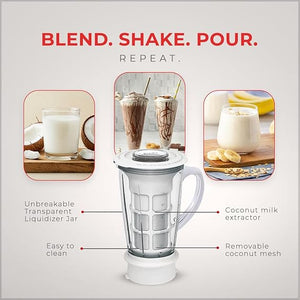 Sujata Multimix Juicer Mixer Grinder|900 Watts Double Ball Bearing Motor|22000 RPM|Non-Stop 90 Mins Running|3 Jars including 1750ml Blender with Coconut Milk Extractor,1000ml, 500ml Jar| (White)