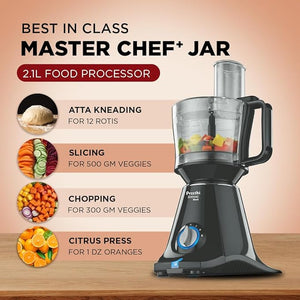 Preethi Zodiac Black 750 Watts Mixer Grinder, 5 Jars (1 Food Processor Jar, 3 Stainless Steel Jars, Juicer Jar, Citrus), Atta Kneading, Powerful Grinding, 2 Year Warranty, Lifelong Free Service, Black