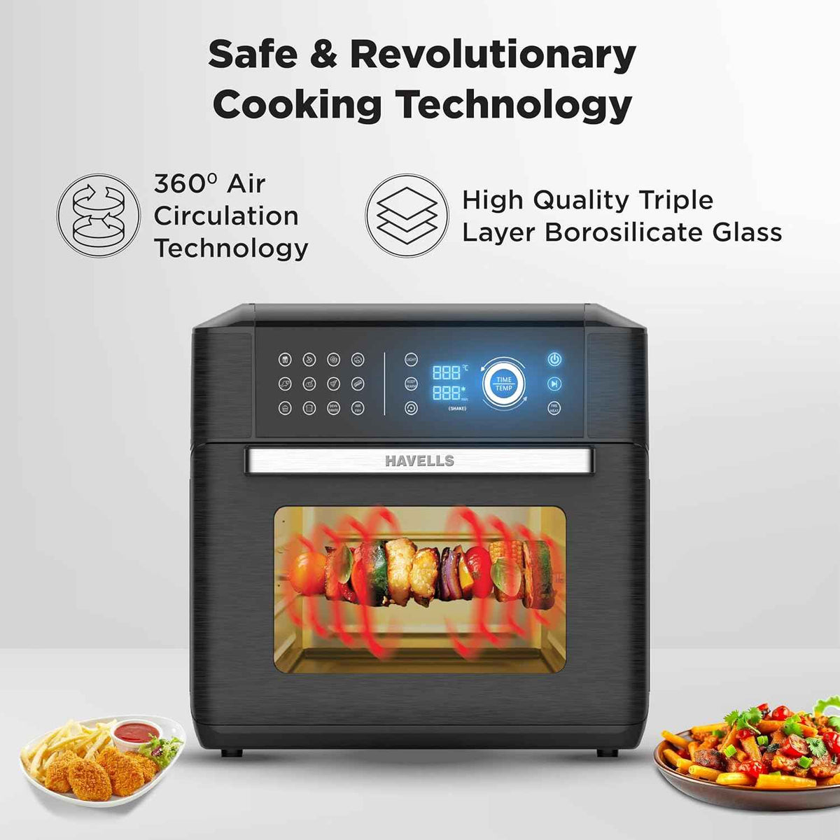 Havells Avanza Multi Function Air Fryer Oven 15L|1700W|Digital Touch Control|14 Pre-Sets|Aerocrisp Technology|Includes Skewer Set,Rotisserie Fork,Mesh,Baking Tray|2Yr Door Step Warranty by Havells