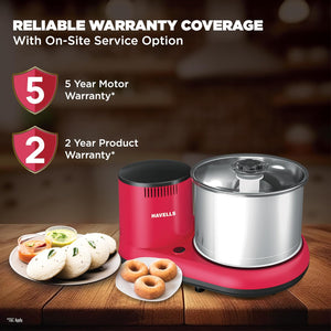 Havells Alai 2 L Table-Top Wet Grinder | Food Grade Stainless Steel Drum | 2N Grinding Stones | Coconut Scrapper| 150 Watts Motor| ABS Shock Proof Body| 2 Year Manufacturer Warranty (Pink)
