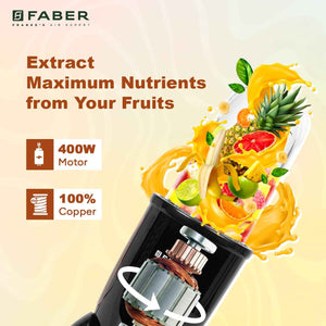 Faber Sportz Blender FSB 3-in-1 Nutrifit Nero|Mixer Grinder Blender|100% Copper Motor|Detachable SS Blade|3 PC Jar 500ML+300ML+500ML Mug|Wet, Dry Grinding|2 Year Warranty by Faber