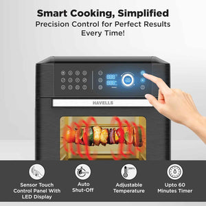 Havells Avanza Multi Function Air Fryer Oven 15L|1700W|Digital Touch Control|14 Pre-Sets|Aerocrisp Technology|Includes Skewer Set,Rotisserie Fork,Mesh,Baking Tray|2Yr Door Step Warranty by Havells