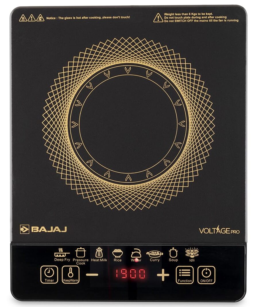 Bajaj ICX 190FS Induction Stove | 1900 Watts | Voltage Pro | Feather Touch Controls | 9 Preset Menu | Digital Display | 1 Yr Warranty (Black)