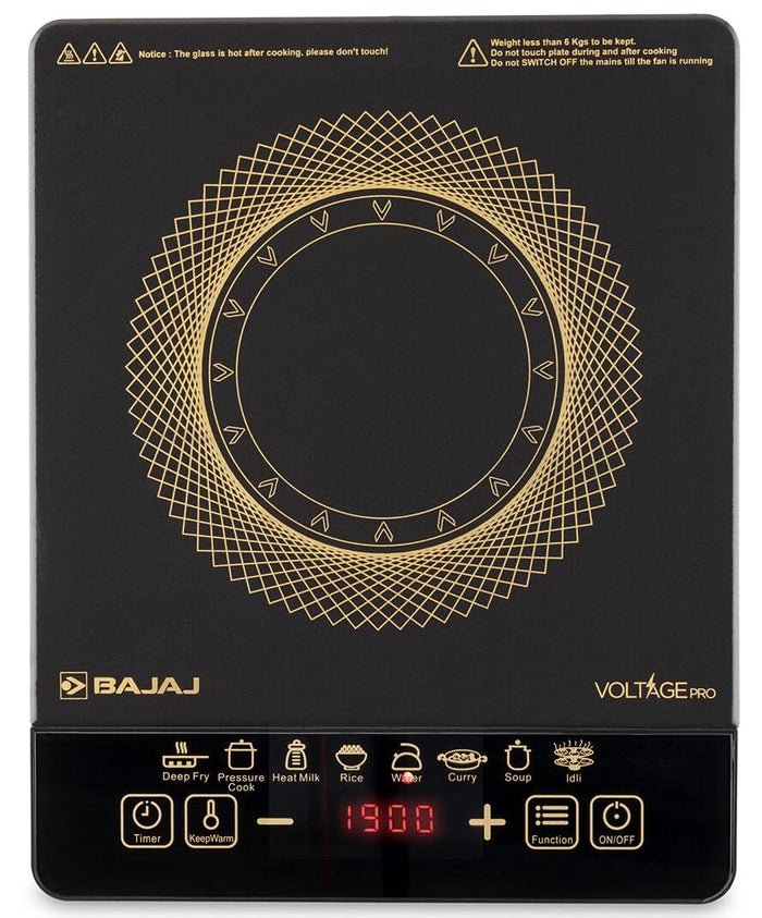 Bajaj ICX 190FS Induction Stove | 1900 Watts | Voltage Pro | Feather Touch Controls | 9 Preset Menu | Digital Display | 1 Yr Warranty (Black)