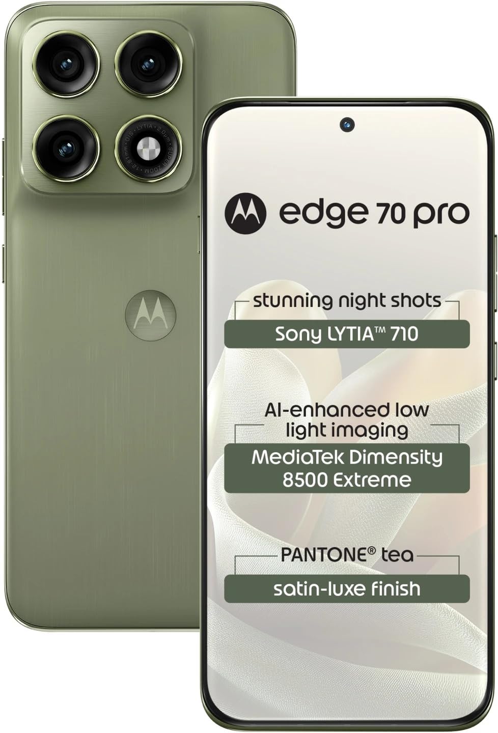 Motorola Edge 70 Pro (Satin-Luxe Pantone Tea Green, 8GB RAM, 256GB Storage)
