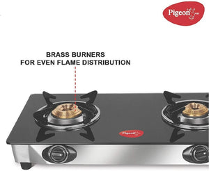 PIGEON:GAS STOVE:LPG GLASS TOP AYUSH 2B BLACK