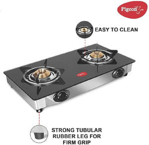 PIGEON:GAS STOVE:LPG GLASS TOP AYUSH 2B BLACK