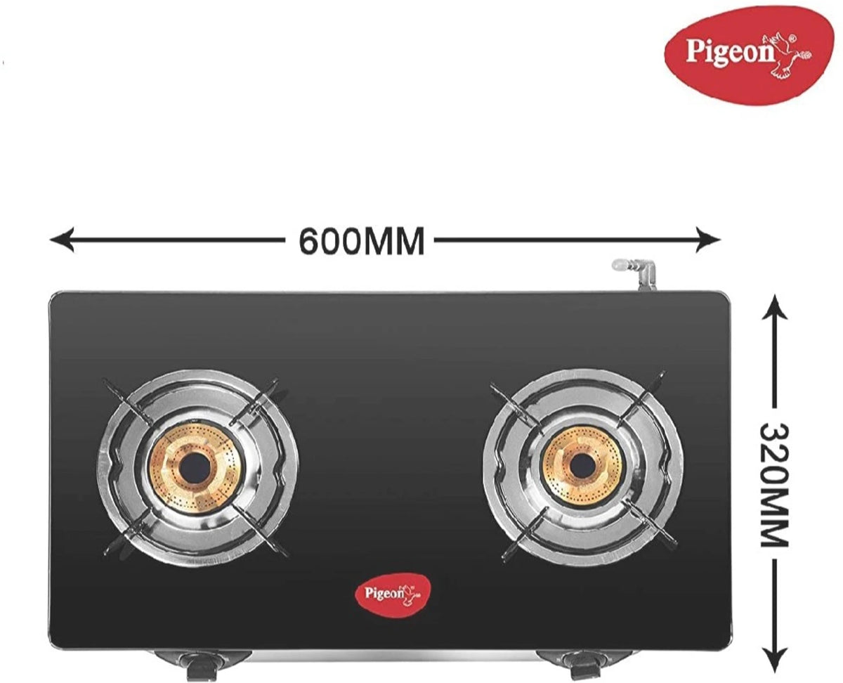 PIGEON:GAS STOVE:LPG GLASS TOP AYUSH 2B BLACK