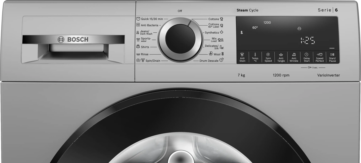 BOSCH:WASHING MACHINE:WGA1220SIN 7 KG SILVER