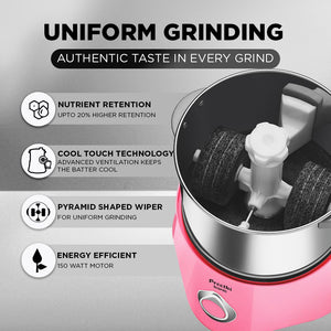 Preethi Iconic Table Top Wet Grinder, 2 L (Pink) with Bi-Directional Grinding Technology