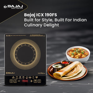 Bajaj ICX 190FS Induction Stove | 1900 Watts | Voltage Pro | Feather Touch Controls | 9 Preset Menu | Digital Display | 1 Yr Warranty (Black)
