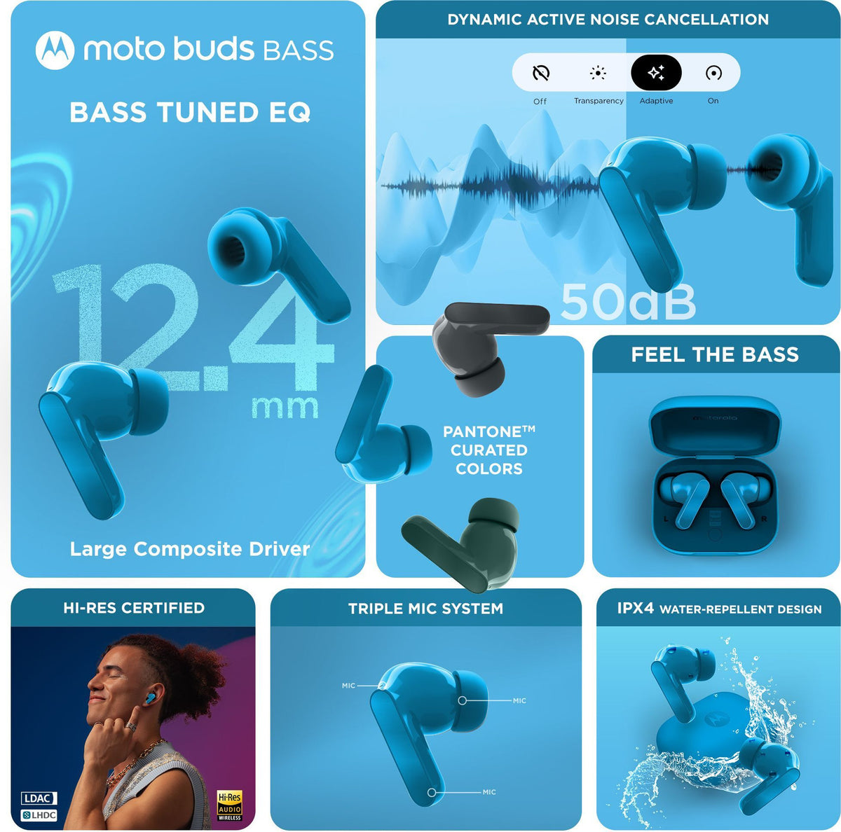 Motorola Moto Buds Bass ANC TWS MOAX000003 - Blue Jewel - Oxygen The Digital Expert