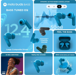 Motorola Moto Buds Bass ANC TWS MOAX000003 - Blue Jewel - Oxygen The Digital Expert