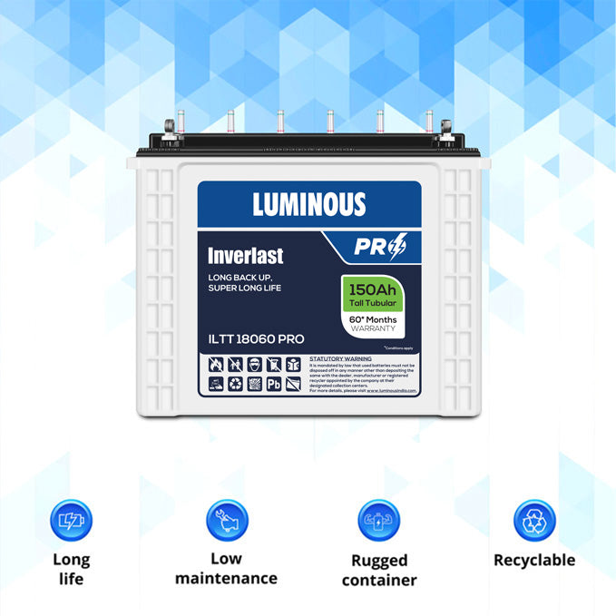 Luminous ILTT18060 Pro 150Ah Tubular Inverter Battery - Oxygen The Digital Expert