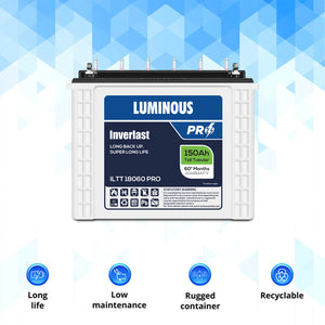 Luminous ILTT18060 Pro 150Ah Tubular Inverter Battery - Oxygen The Digital Expert