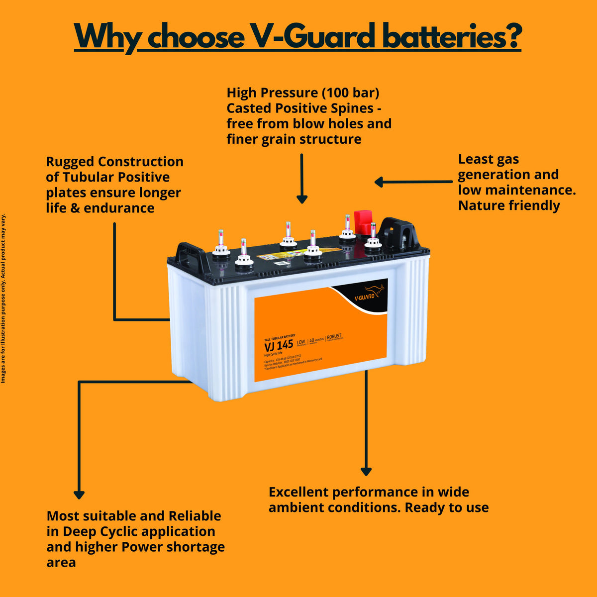 V-Guard VJ145 135Ah Tubular Inverter Battery - Oxygen The Digital Expert