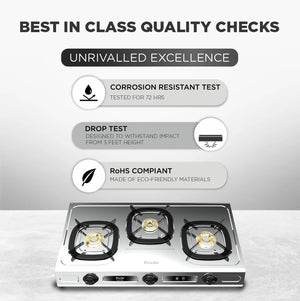 PREETHI:GAS STOVE:GLORY PLUS 3 BURNER