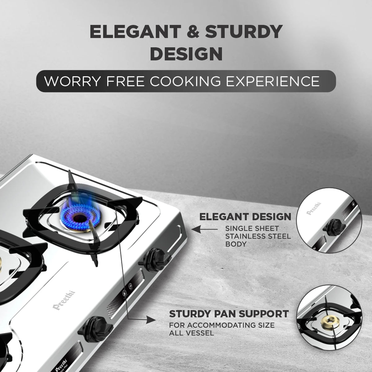 PREETHI:GAS STOVE:GLORY PLUS 3 BURNER