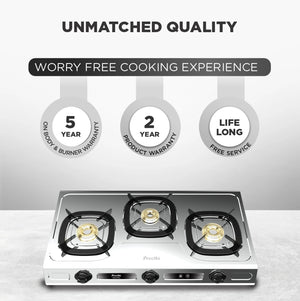 PREETHI:GAS STOVE:GLORY PLUS 3 BURNER