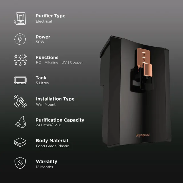 EUREKA FORBES:WATER PURIFIER:AQUAGUARD ENRICH SUPERIO RO+UV CU ALK SS 1X