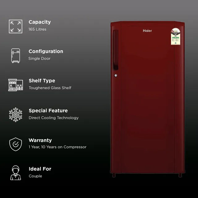 HAIER:REFRIGERATOR:HRD-1851BBRA-P DC 165LTR 1STAR RED MONO