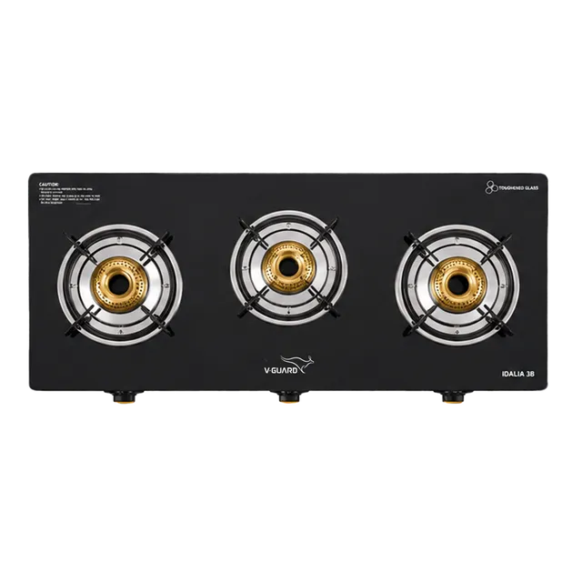 V GUARD:GAS STOVE:Idalia PRO 3B Glass Top Gas Stove