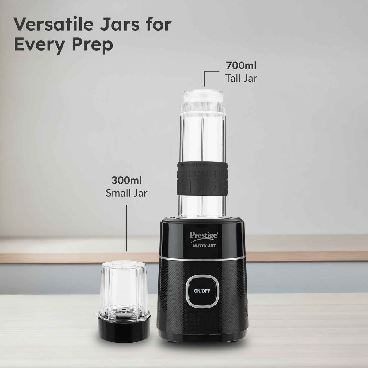 Prestige Nutri-Jet 450 W Juicer Mixer Grinder (450W Motor | 2 Jars | Black)