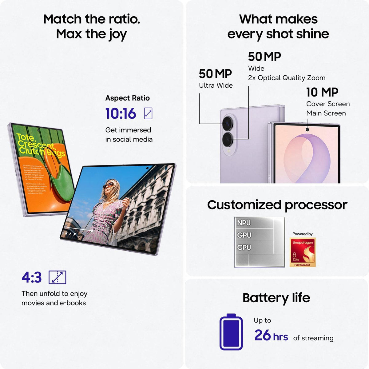 Samsung Galaxy Z Fold8 5G (Lavender, 256 GB) (12 GB RAM) - Oxygen The Digital Expert