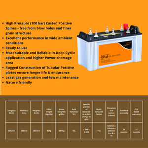 V-Guard VJ145 135Ah Tubular Inverter Battery - Oxygen The Digital Expert