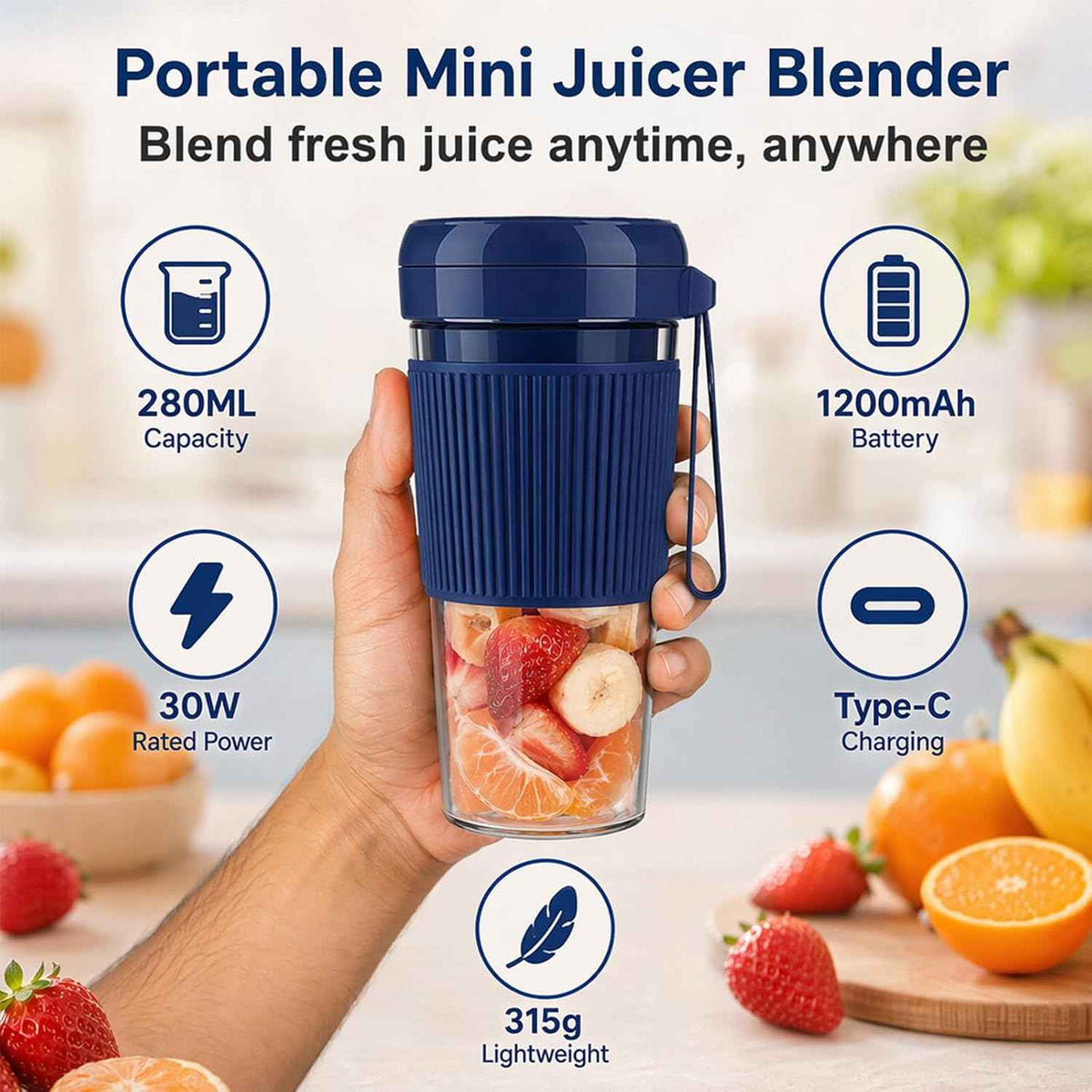 Mr. Light Rechargeable Personal Juicer | 280ML | 30W | Multicolour | MR 5005