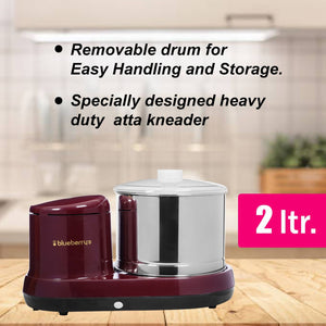 Blueberry's Ultra Premium 2 Liter Table Top Wet Grinder 150 Watts Heavy Duty motor with Coconut Scraper & Atta Kneader, Cherry Red