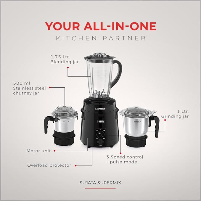 SUJATA:MIXER GRINDER:SUPERMIX BLACK