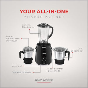 SUJATA:MIXER GRINDER:SUPERMIX BLACK