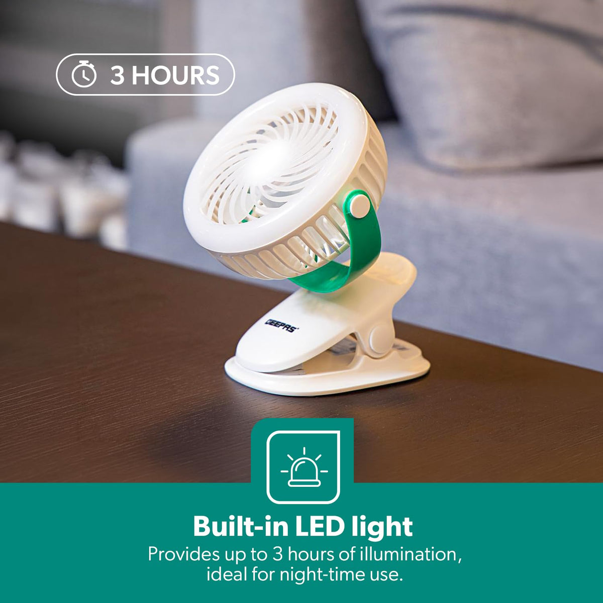 GEEPAS:RECHARGEBLE FAN:GF21240ID-  RECHARGABLE MINI FAN WITH LIGHT